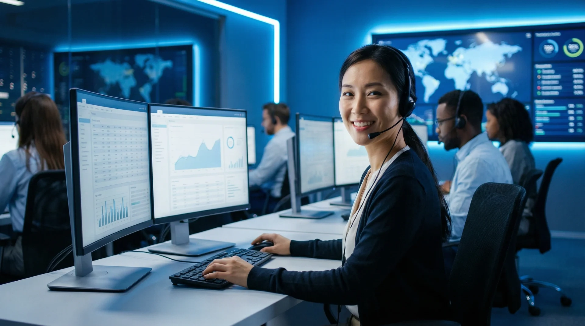 娱乐城专业客服团队在现代化办公室提供全天候服务